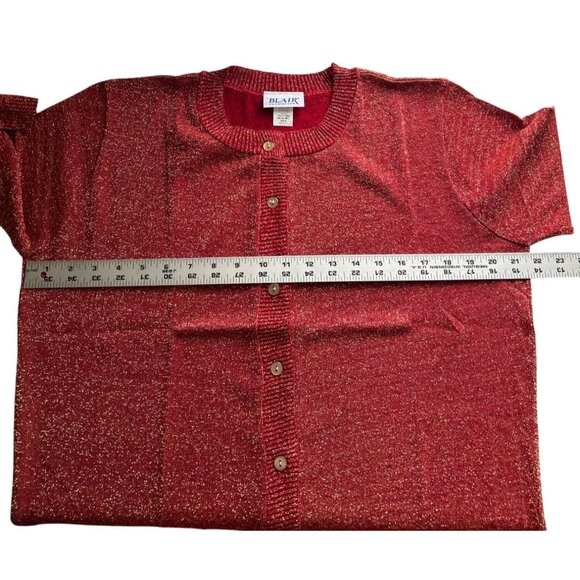 Blair Womens Red Glittery Button-Up Lightweight Cardigan Sweater Medium USA-Made - Picture 7 of 8